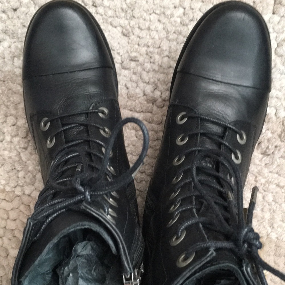 Diesel All Leather Black Combat Style Boots